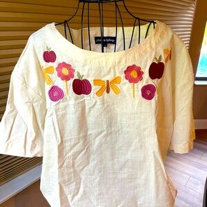 Cotton Blouse with adorable embroidery detailing around collar